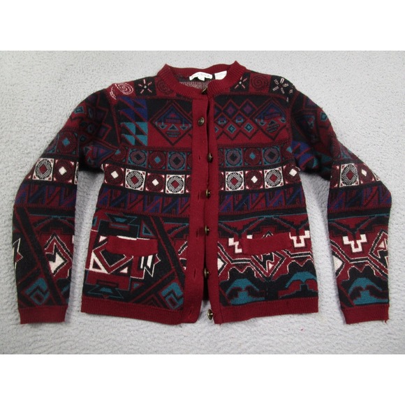 Jos. A. Bank Sweaters - Jos A Bank Sweater Womens Small Red Cardigan Knit Wool Geometric Vintage